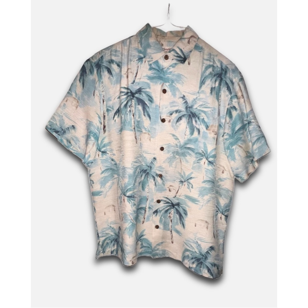Men's Large Button Down Silk Blend Shirt Tropical - Picture 2 of 7
